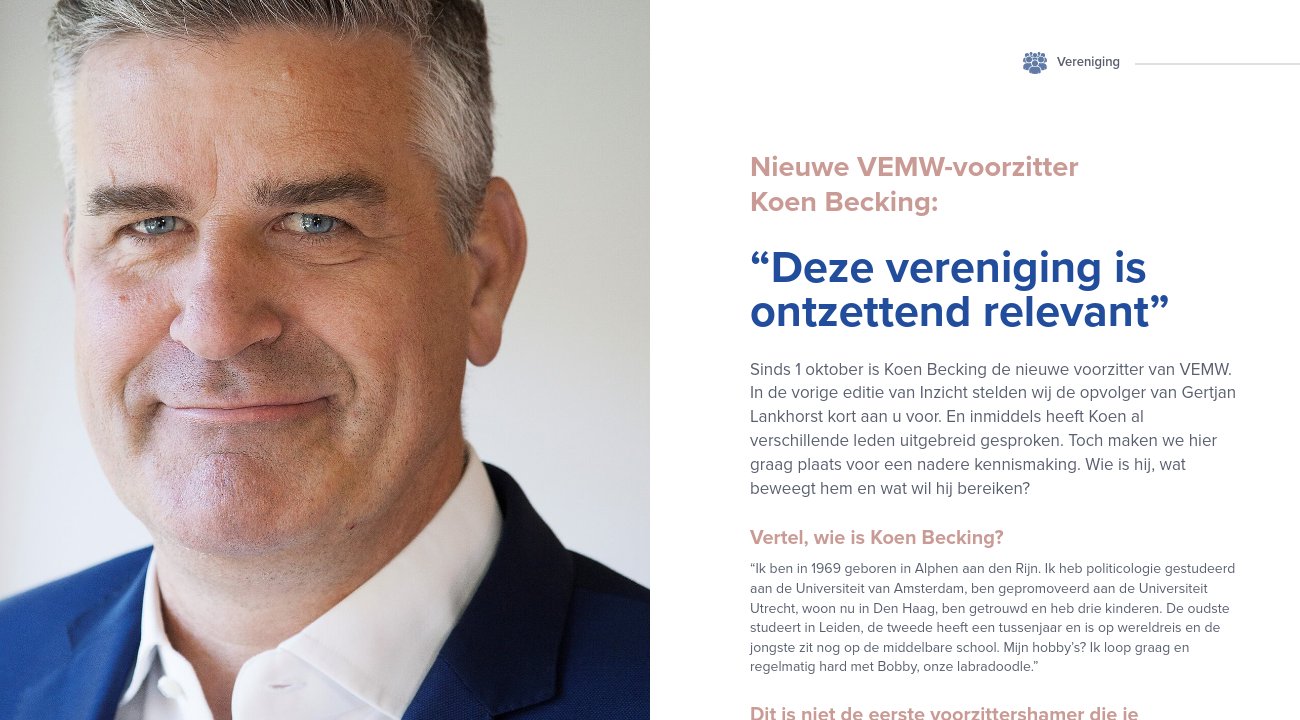 Nieuwe VEMW-voorzitter Koen Becking - Inzicht Nr. 4 - 2024